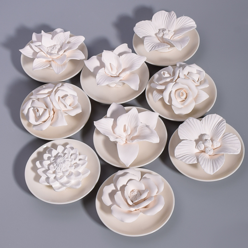Handmade ceramic flowers custom fragrance diffuser flower plaster set (2)