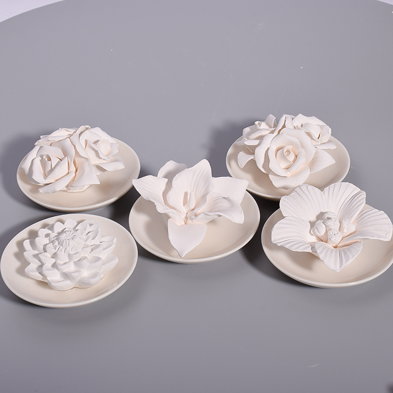 Handmade ceramic flowers custom fragrance diffuser flower plaster set (1)